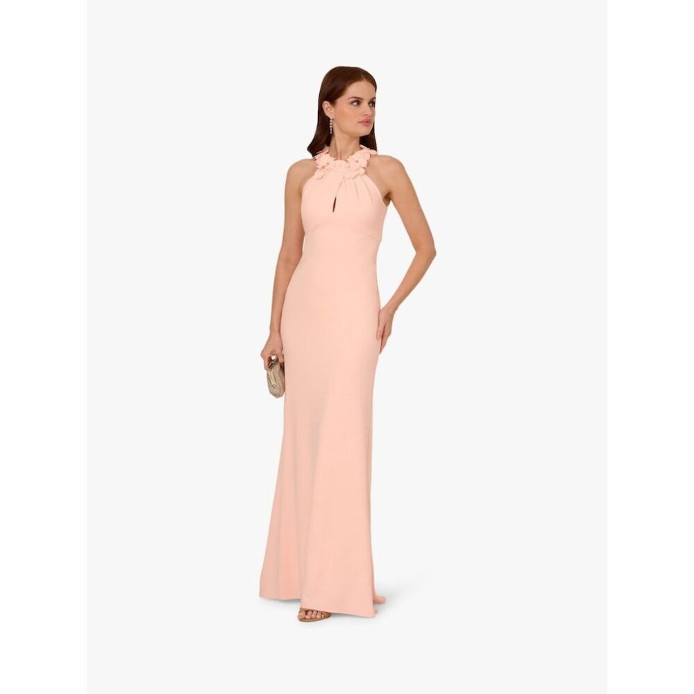 Adrianna Papell Pink Sleeveless Floral Applique Gown With Back Zipper Closure Fl
